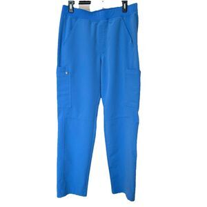 Figs Cargo Scrub Pants Womens Medium Blue Straight Leg Pull On Drawstring